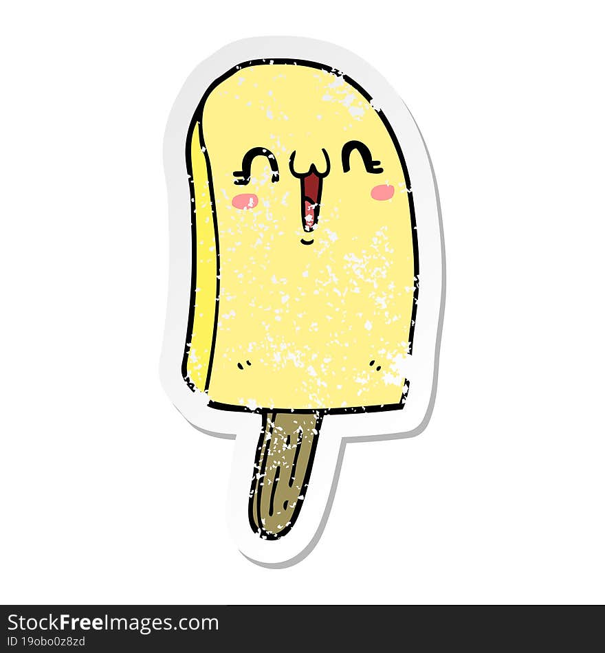 distressed sticker of a cartoon frozen ice lolly