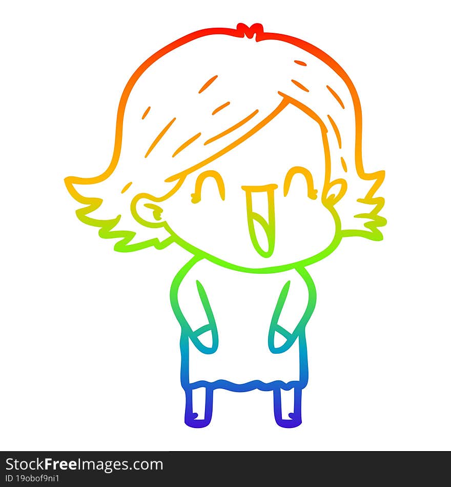 Rainbow Gradient Line Drawing Cartoon Laughing Woman