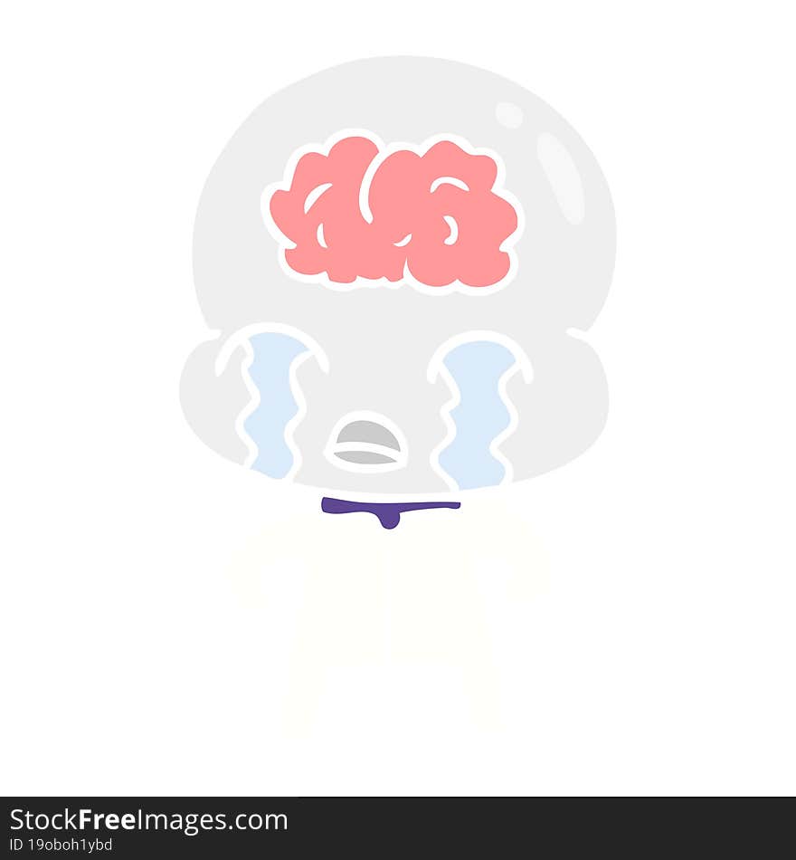 Flat Color Style Cartoon Big Brain Alien Crying