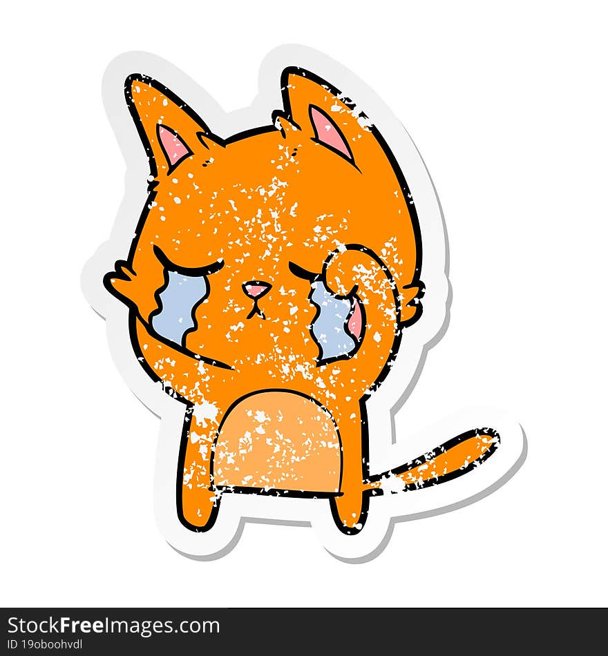 distressed sticker of a crying cartoon cat