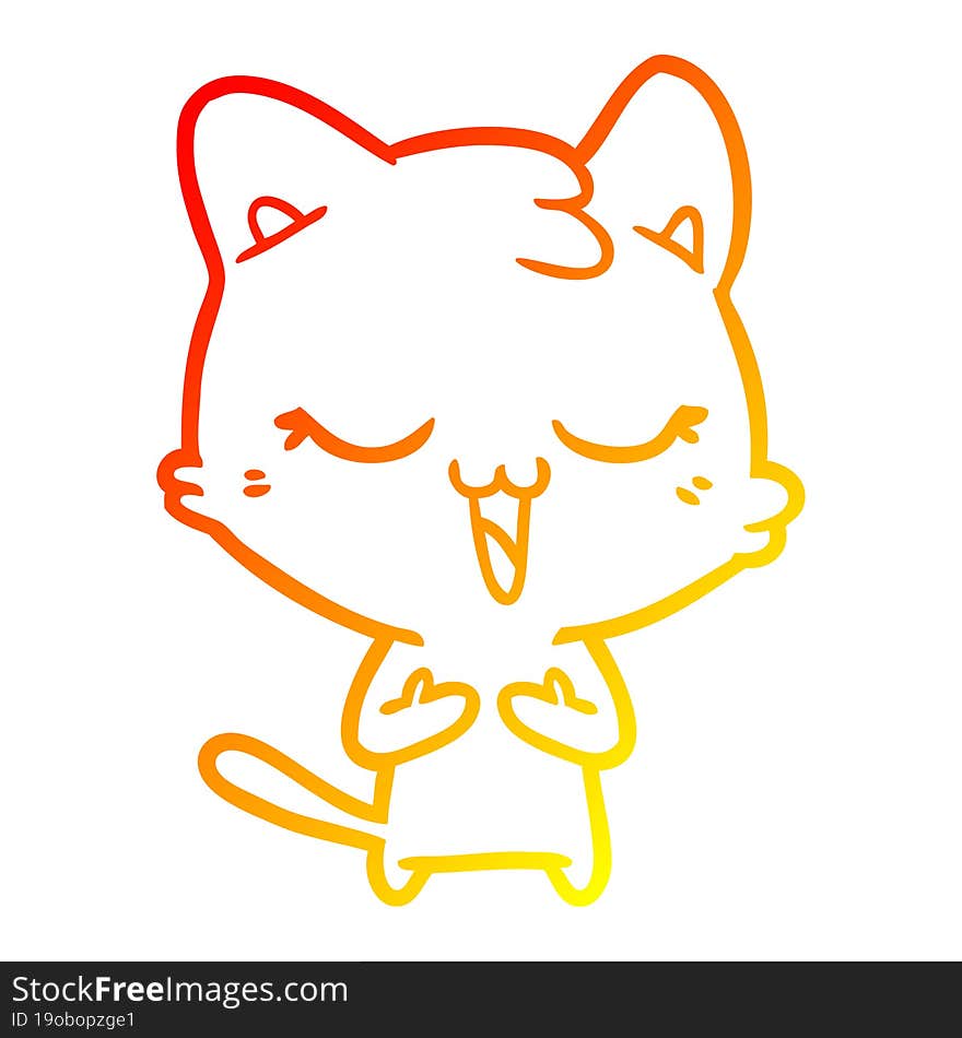 Warm Gradient Line Drawing Happy Cartoon Cat