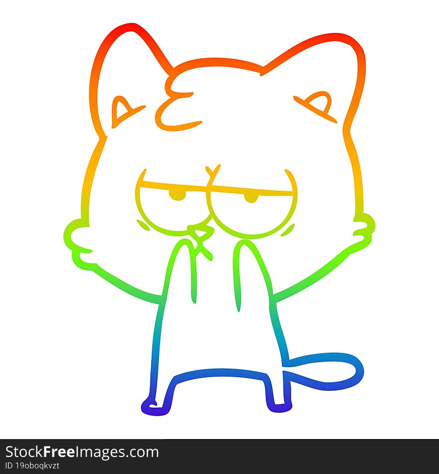 rainbow gradient line drawing of a bored cartoon cat