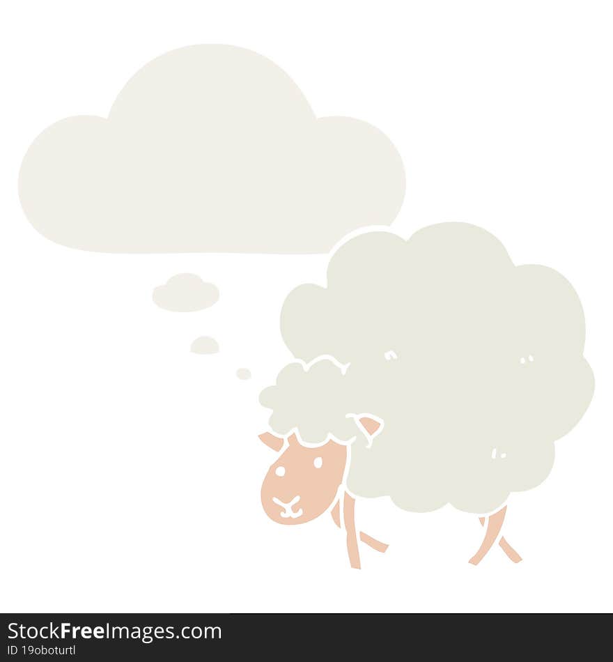 cartoon sheep and thought bubble in retro style