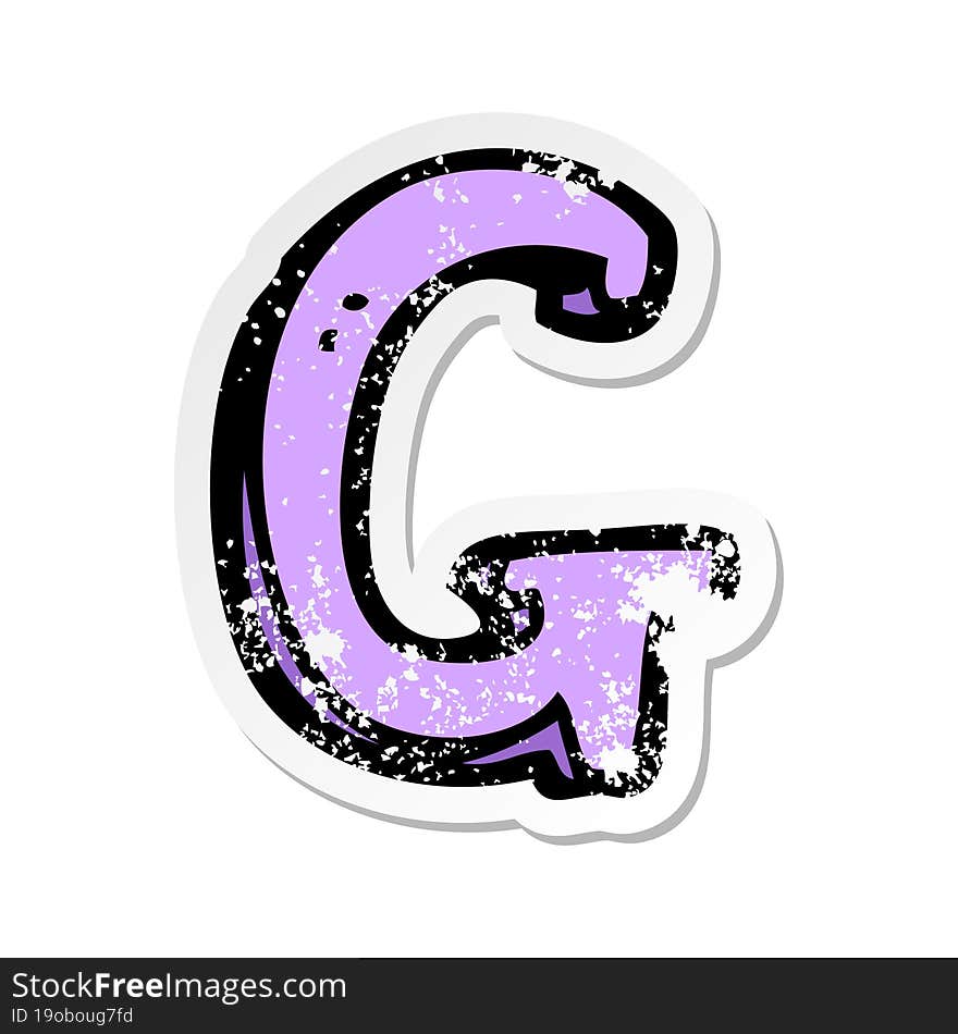 retro distressed sticker of a cartoon letter G