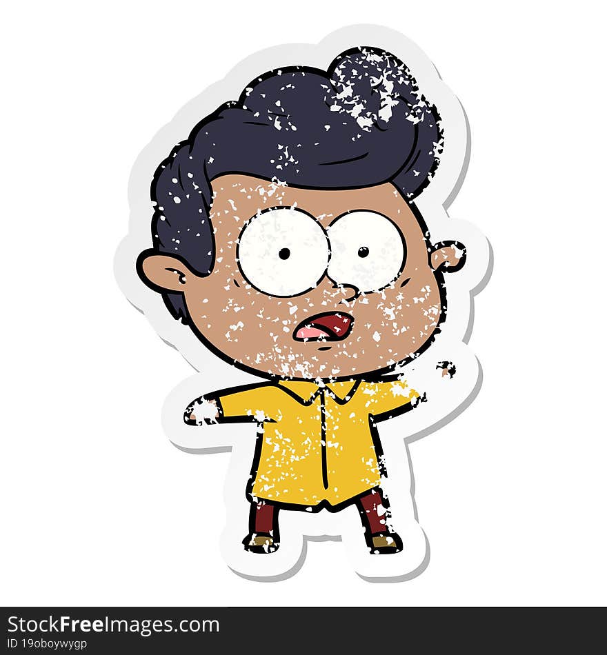 distressed sticker of a cartoon staring man