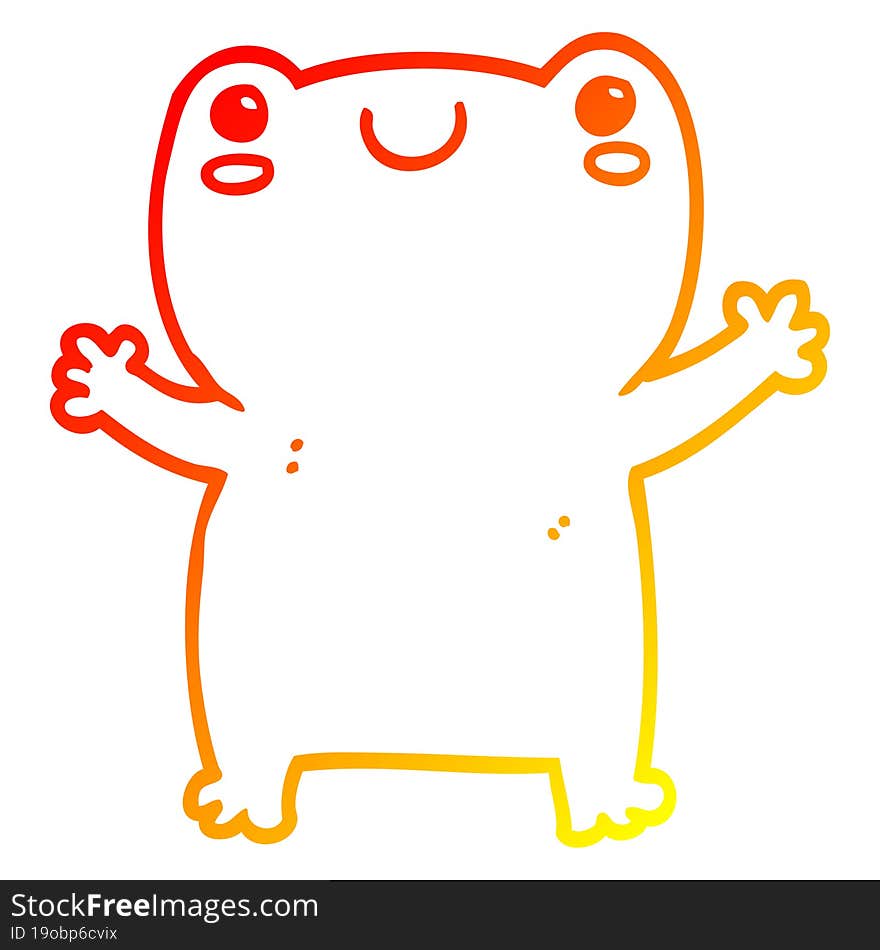 warm gradient line drawing of a cute cartoon frog