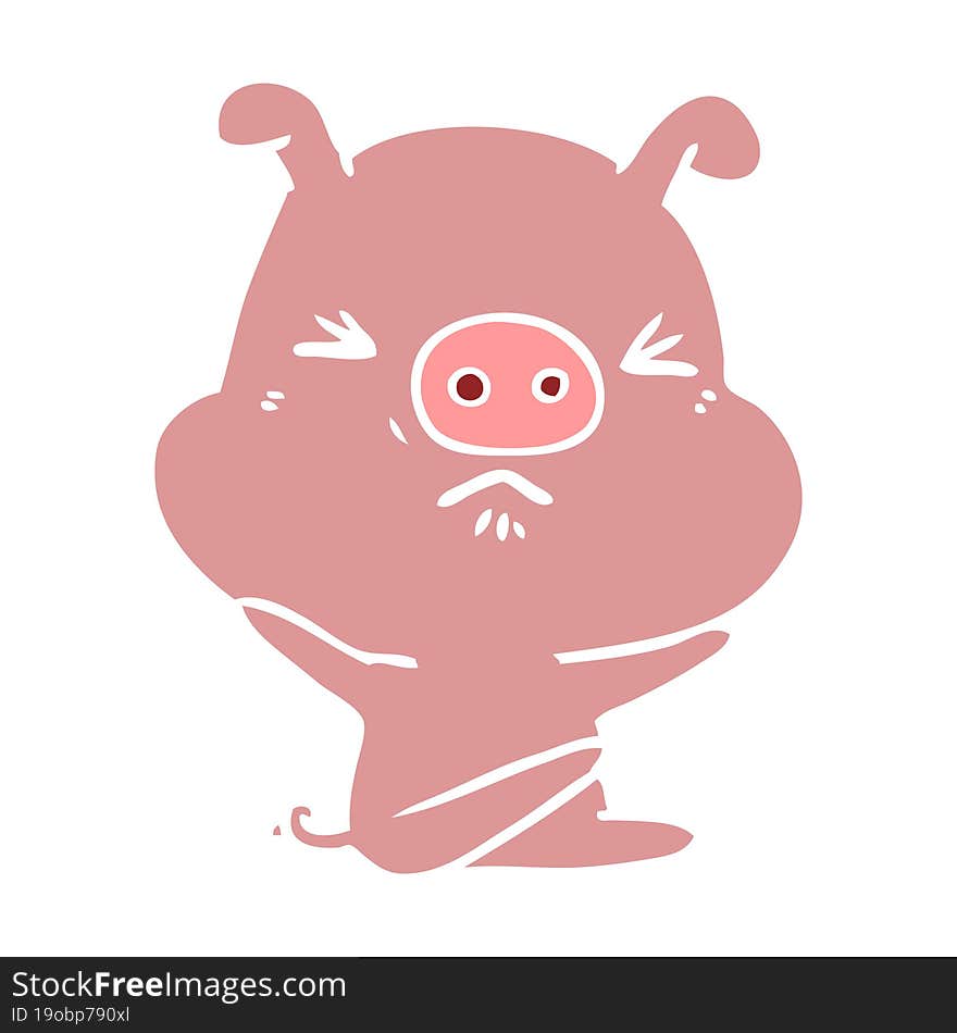 flat color style cartoon angry pig