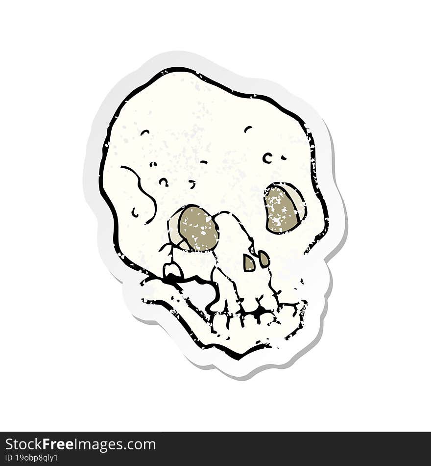 retro distressed sticker of a cartoon spooky skull