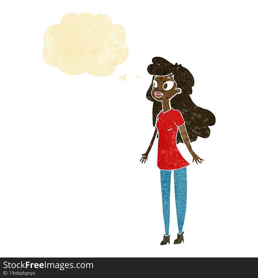 cartoon pretty girl with thought bubble