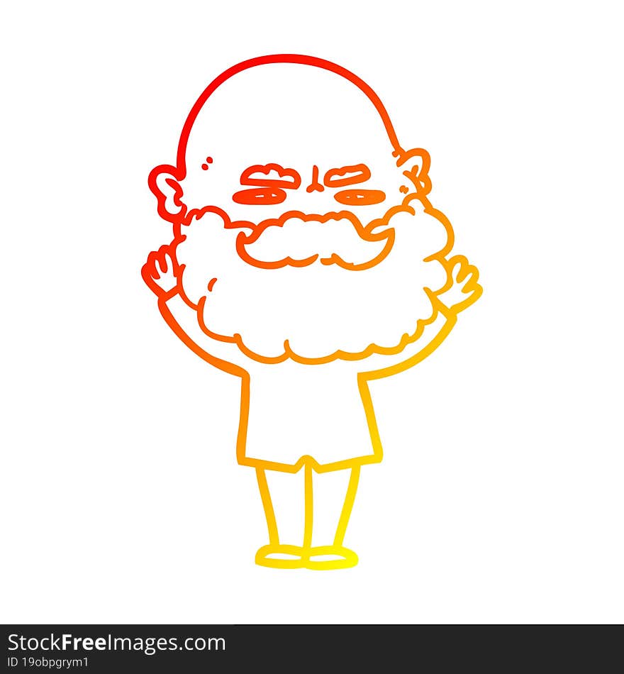 warm gradient line drawing of a cartoon man with beard frowning