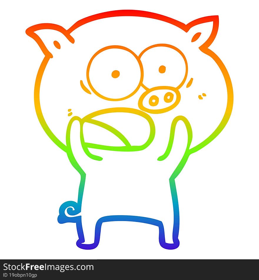 Rainbow Gradient Line Drawing Cartoon Pig Shouting