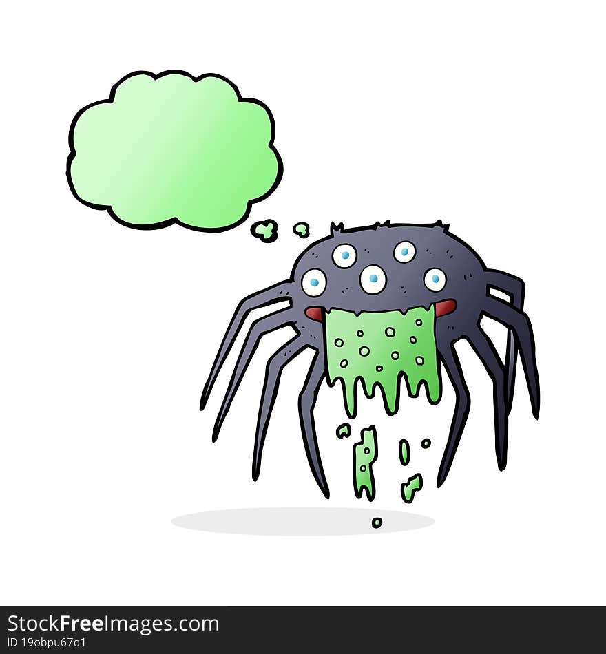 cartoon gross halloween spider with thought bubble