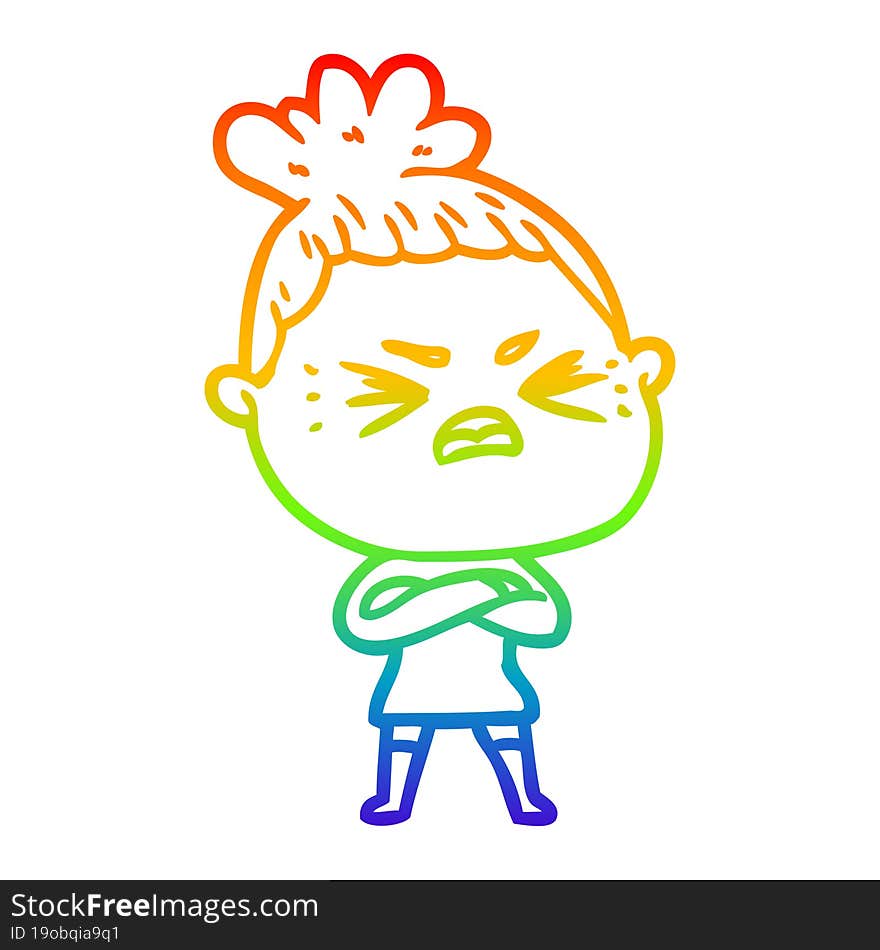 rainbow gradient line drawing cartoon angry woman