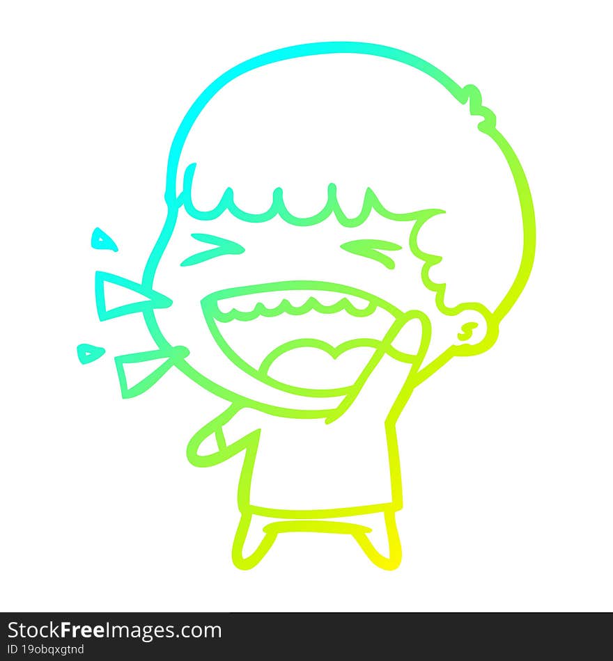 cold gradient line drawing of a cartoon laughing man