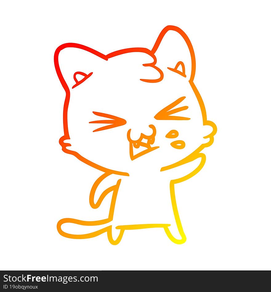 warm gradient line drawing cartoon cat hissing