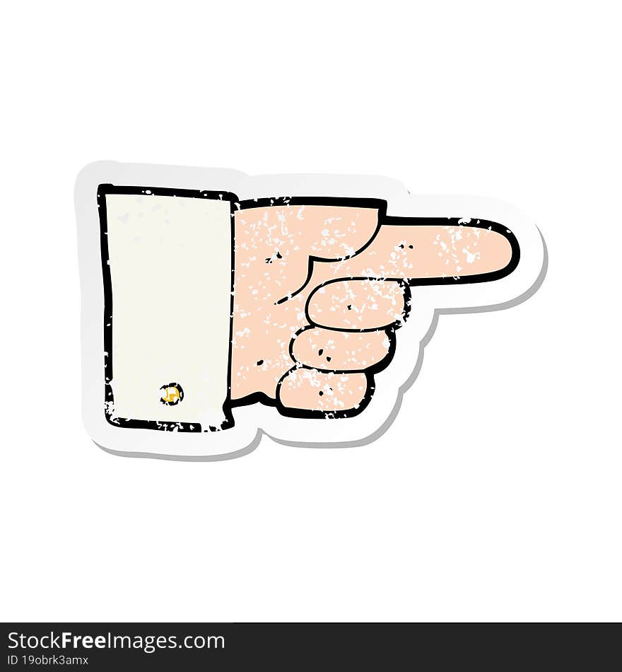 retro distressed sticker of a cartoon pointing hand