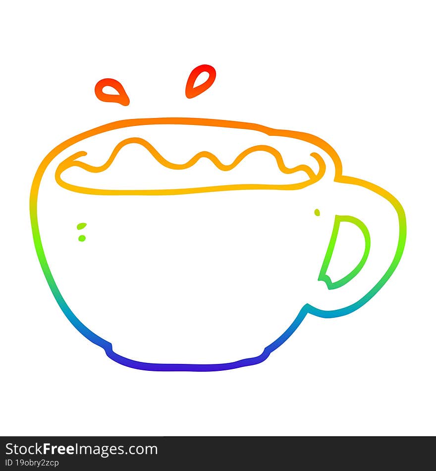 rainbow gradient line drawing of a cartoon coffee cup