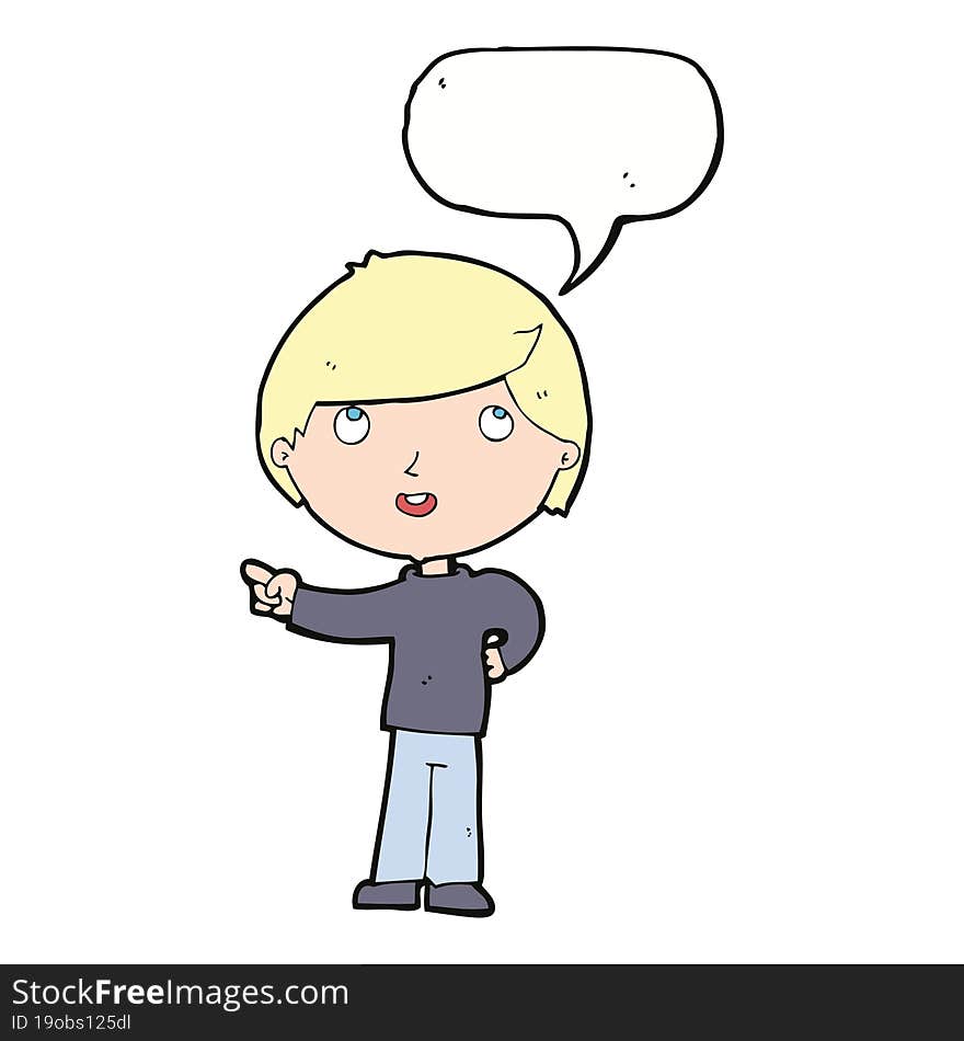 Cartoon Boy Pointing With Speech Bubble