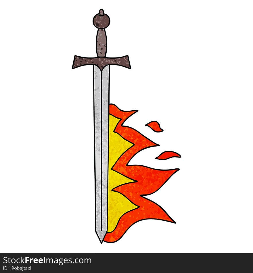 Quirky Hand Drawn Cartoon Flaming Sword