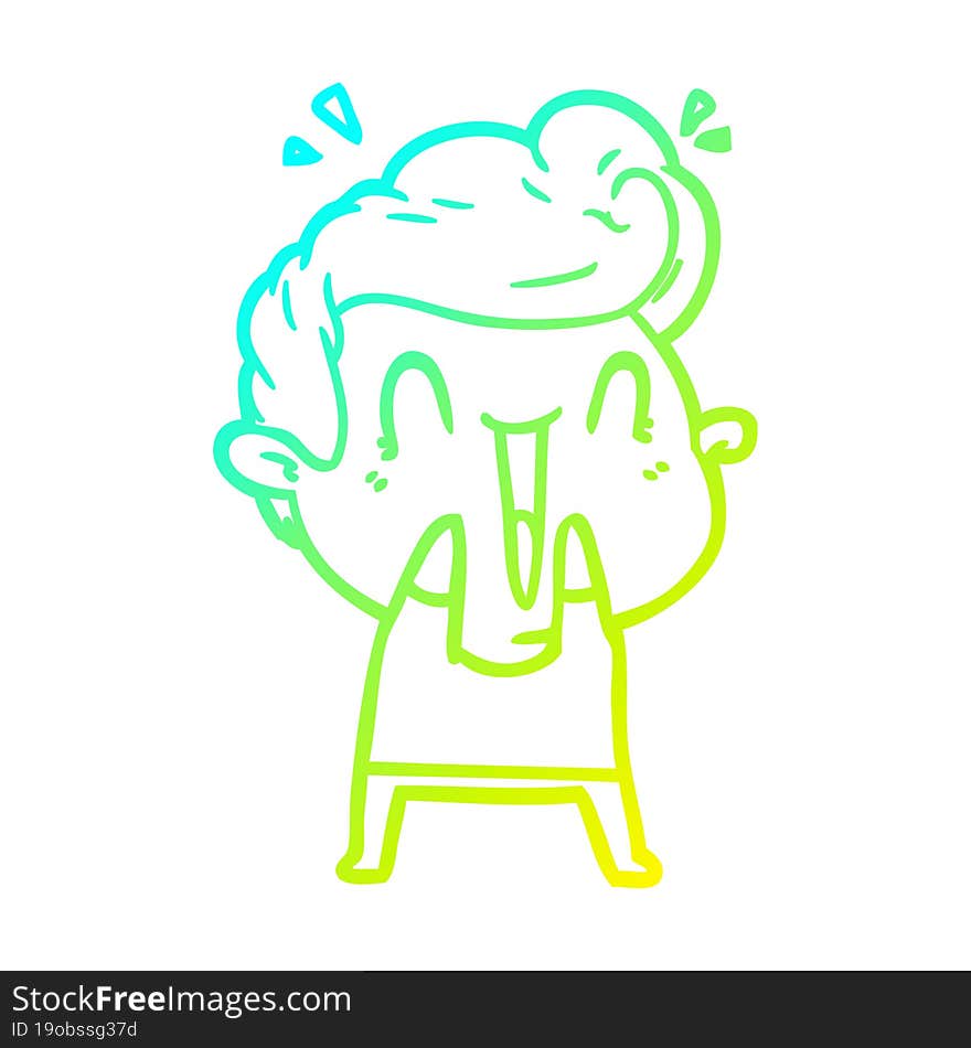 cold gradient line drawing of a cartoon happy man laughing