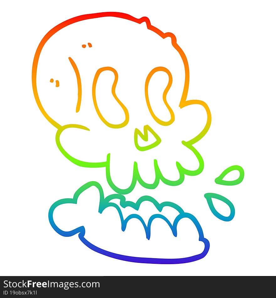 rainbow gradient line drawing cartoon skull