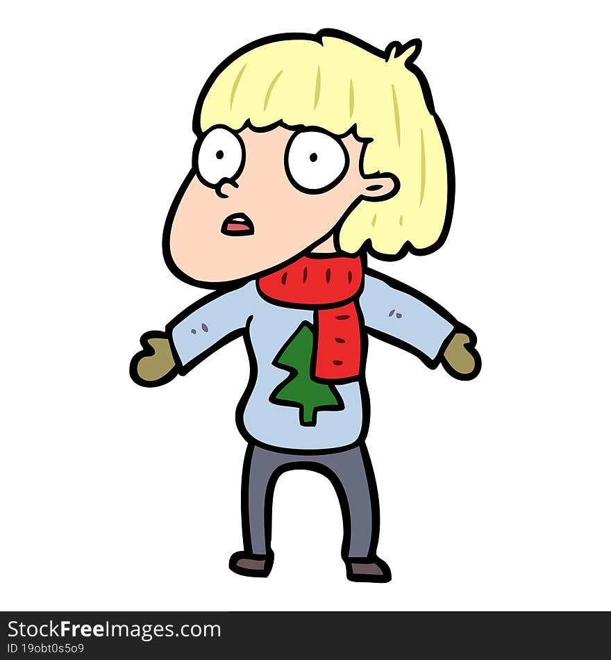 cartoon surprised christmas person. cartoon surprised christmas person