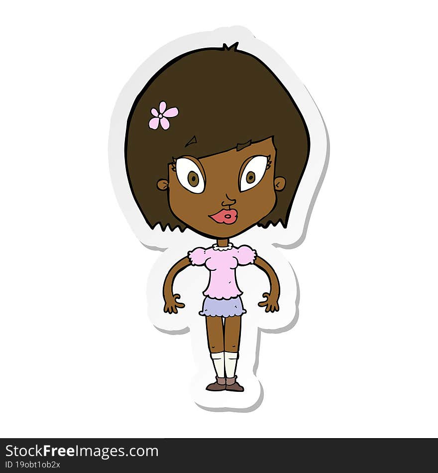 sticker of a cartoon pretty woman