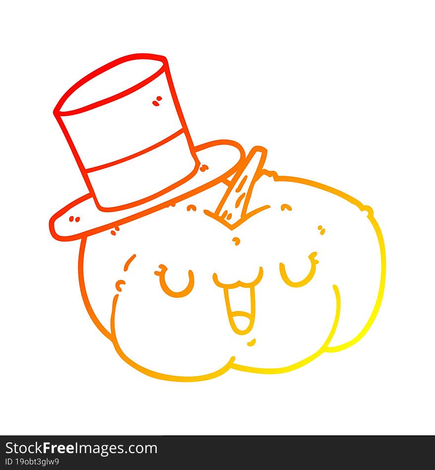 warm gradient line drawing cartoon pumpkin wearing hat