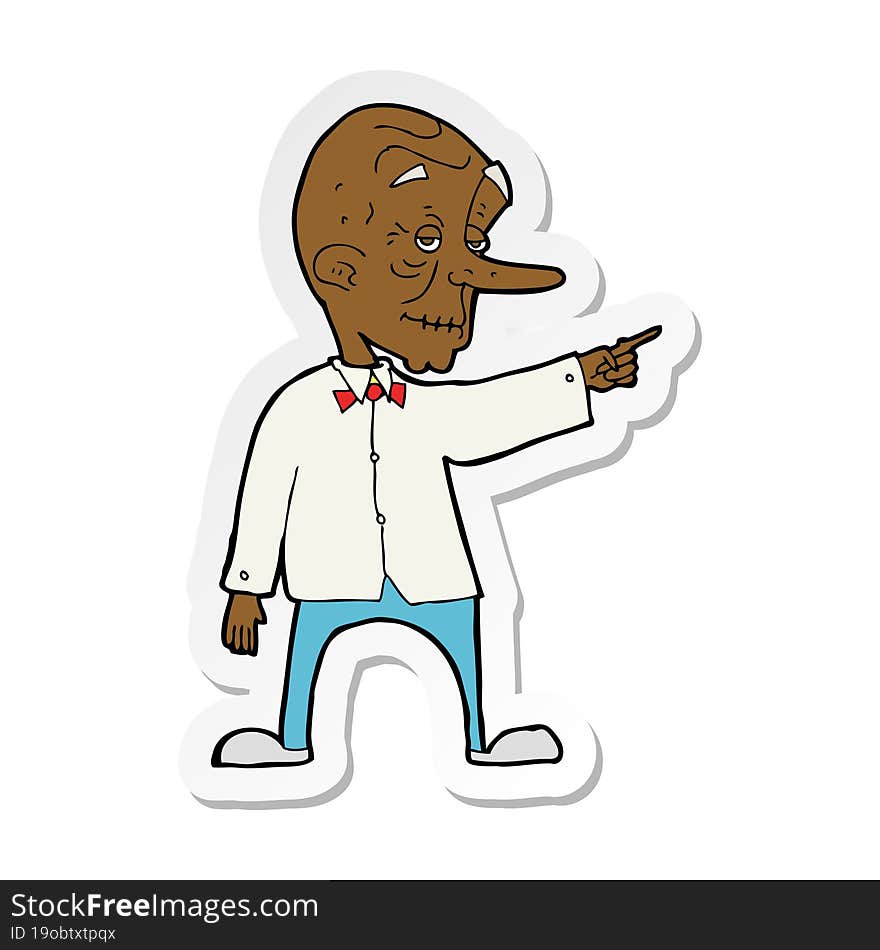 sticker of a cartoon old man pointing