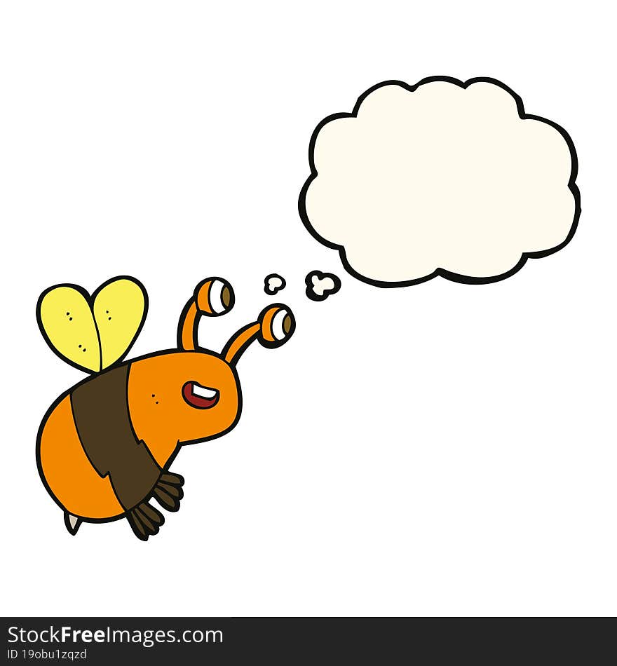 Cartoon Happy Bee With Thought Bubble