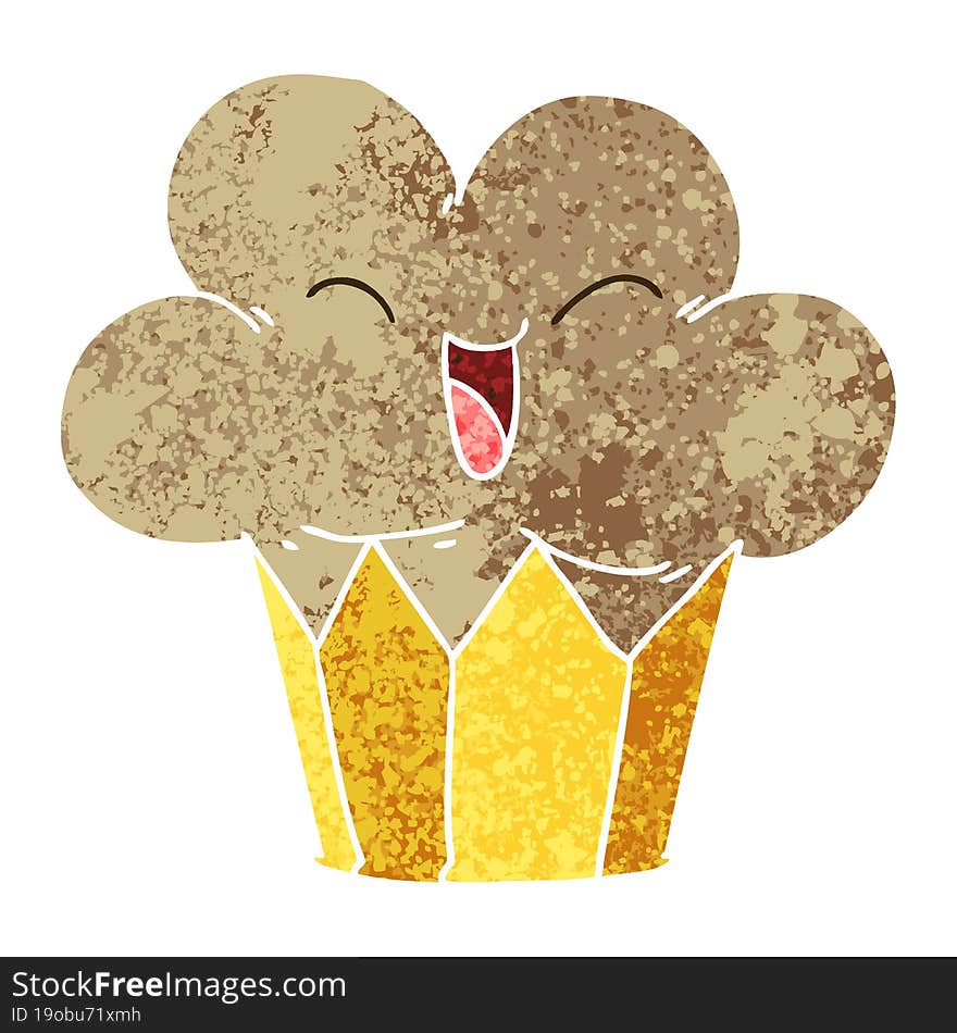 quirky retro illustration style cartoon happy cupcake