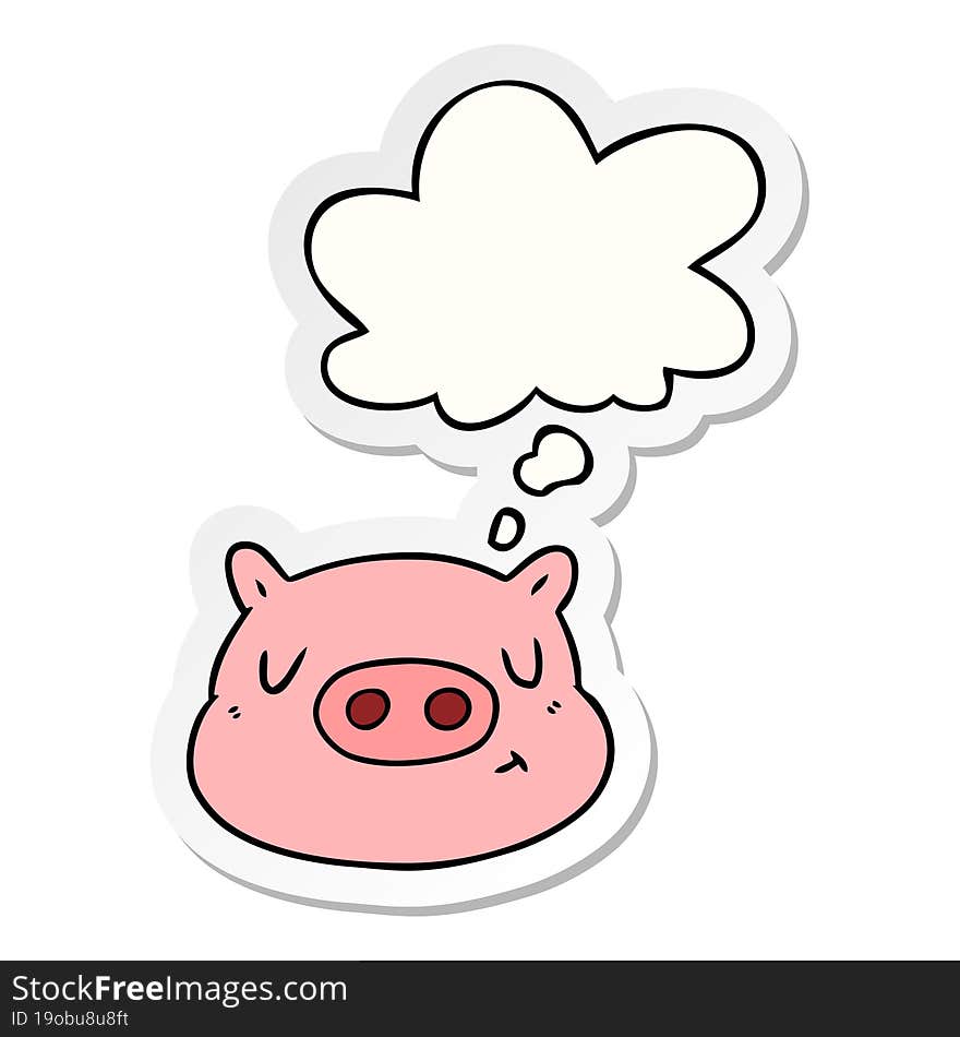 Cartoon Pig Face And Thought Bubble As A Printed Sticker