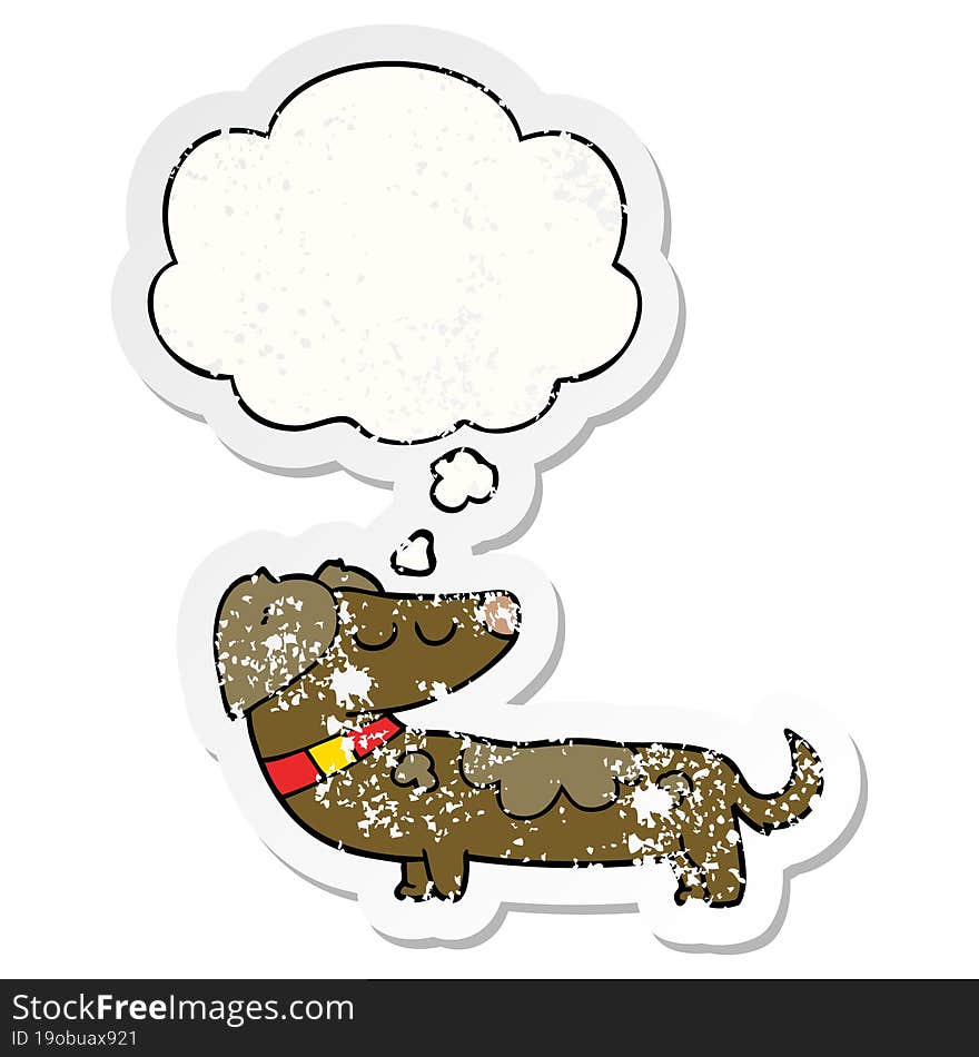 cartoon dog with thought bubble as a distressed worn sticker