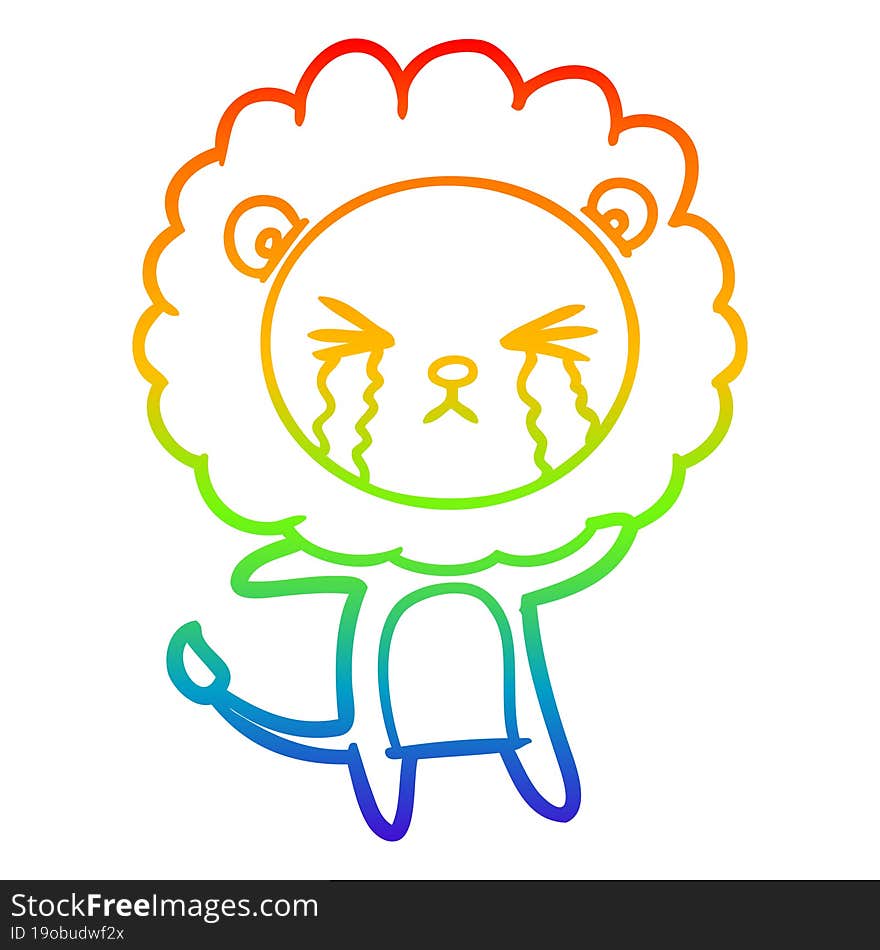 rainbow gradient line drawing cartoon crying lion