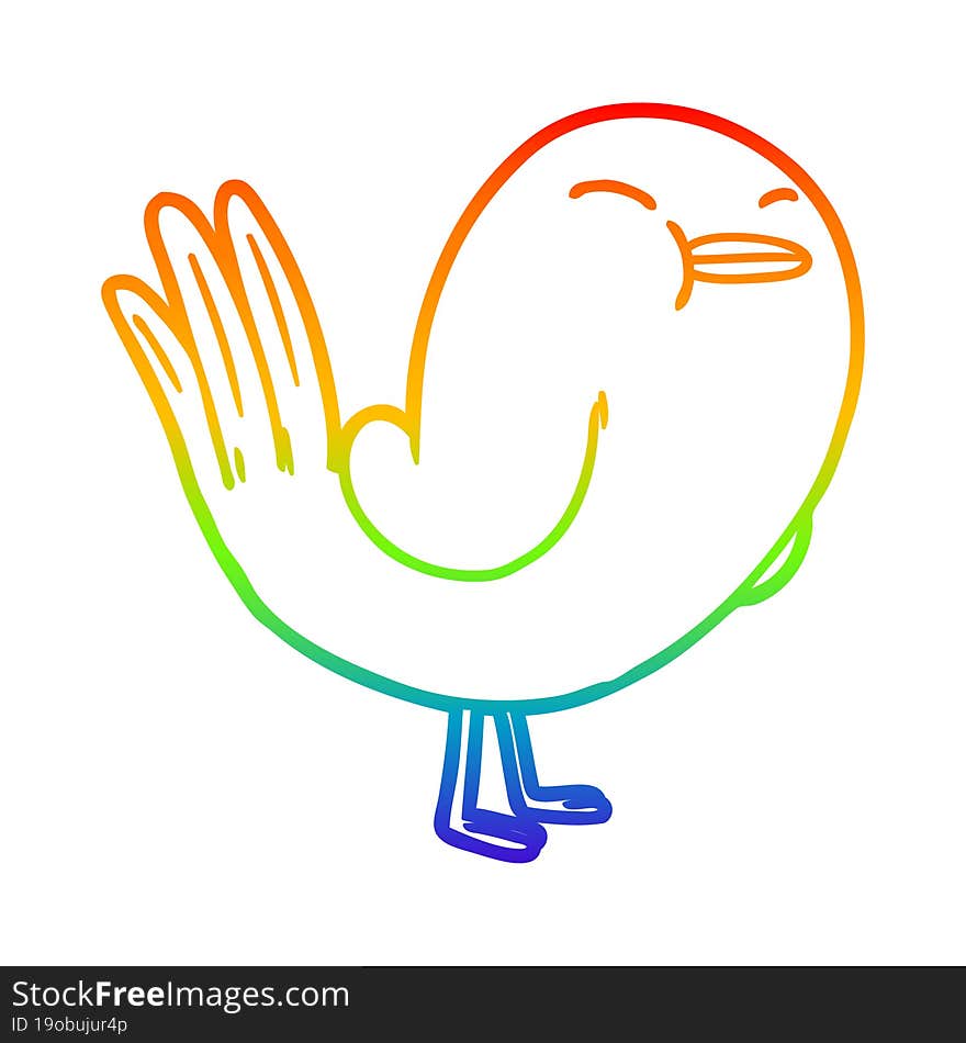 rainbow gradient line drawing of a cartoon bird