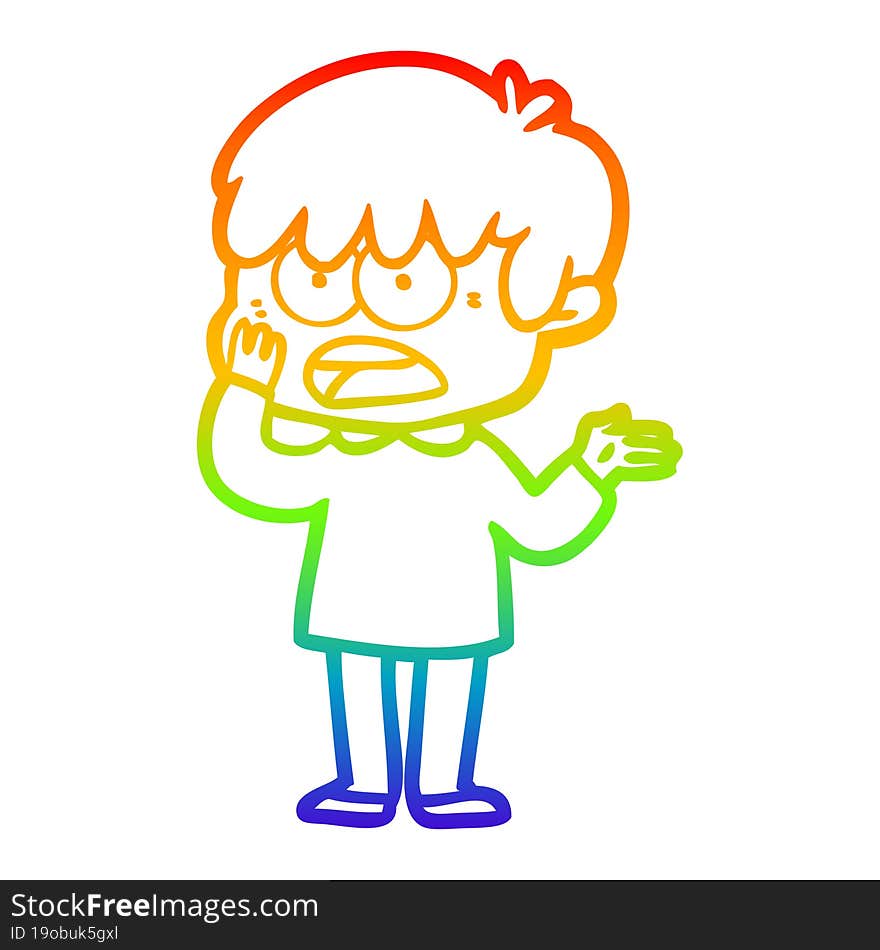 rainbow gradient line drawing worried cartoon boy