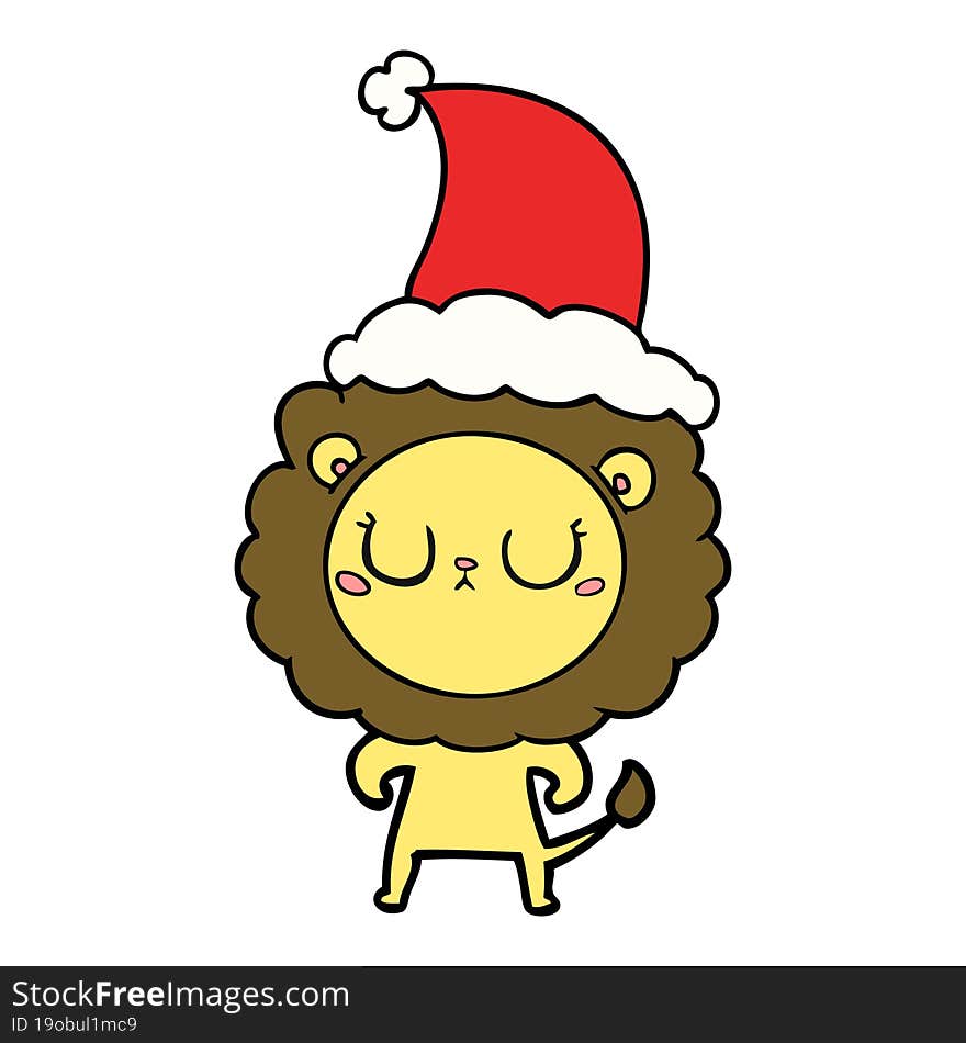 line drawing of a lion wearing santa hat