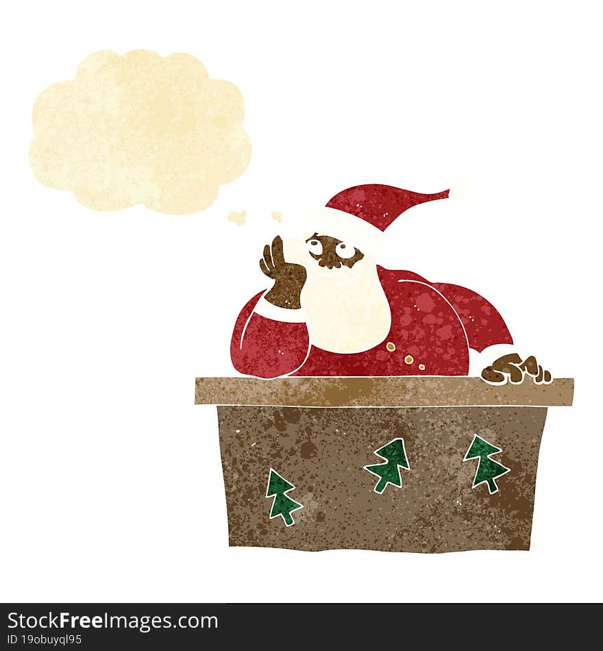 cartoon bored santa claus with thought bubble