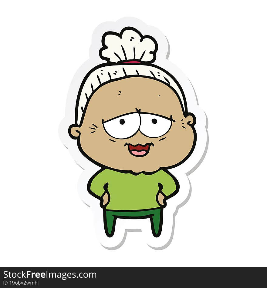 sticker of a cartoon happy old lady