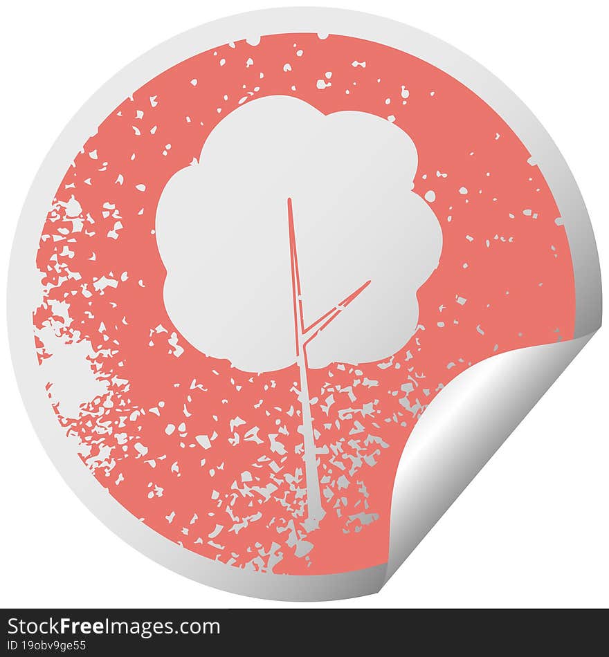 quirky distressed circular peeling sticker symbol tree