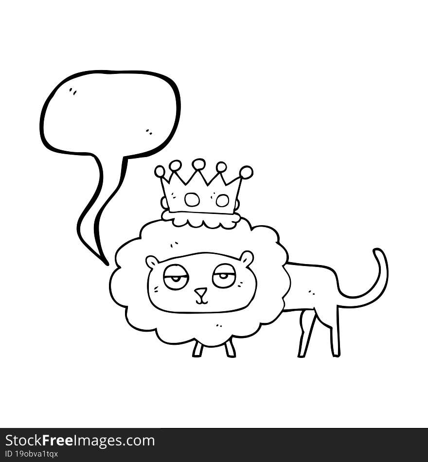 freehand drawn speech bubble cartoon lion with crown