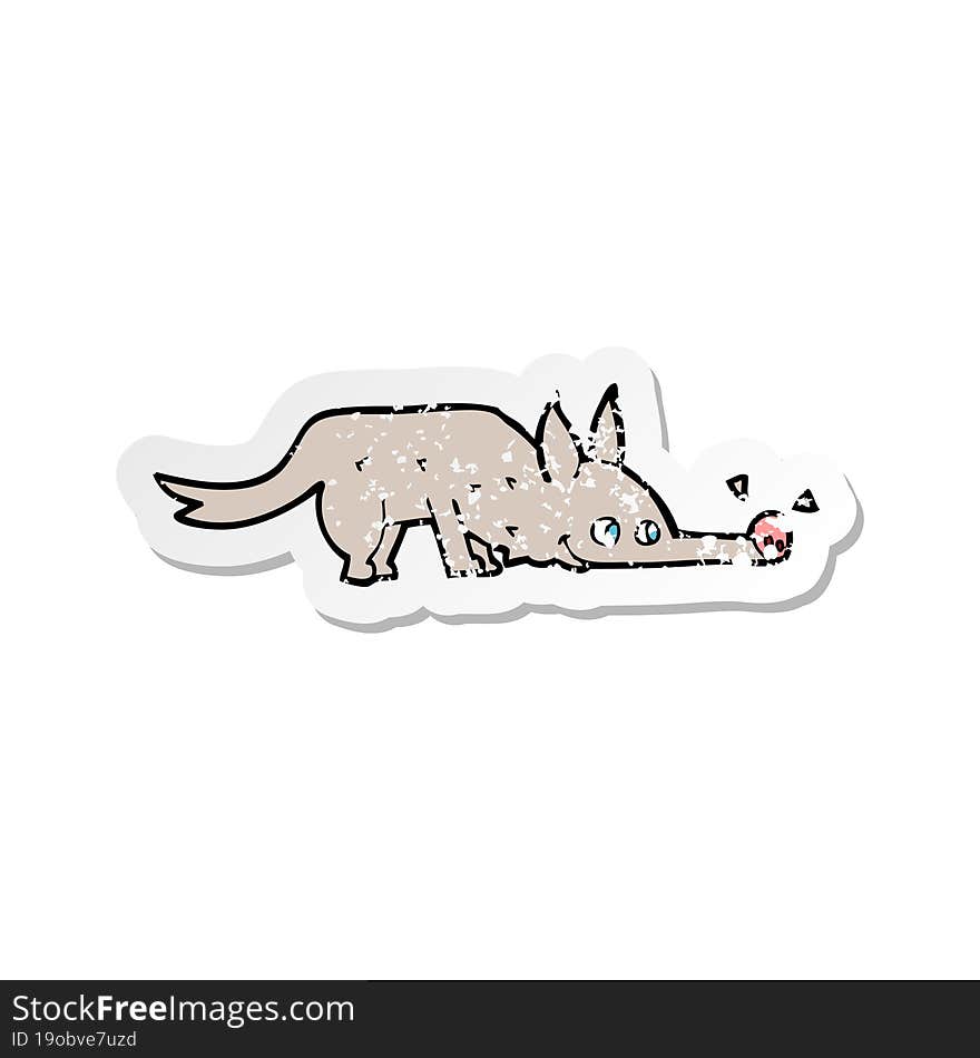 retro distressed sticker of a cartoon dog sniffing floor