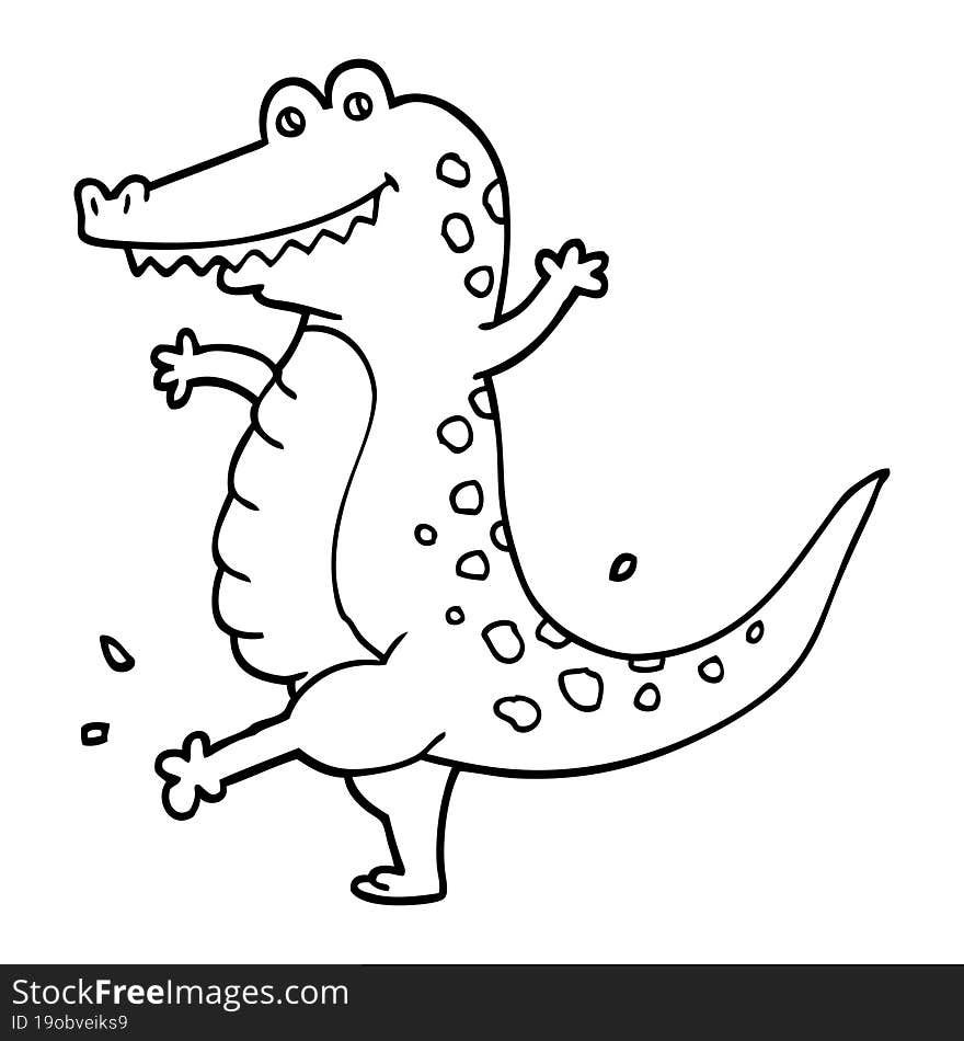 black and white cartoon dancing crocodile