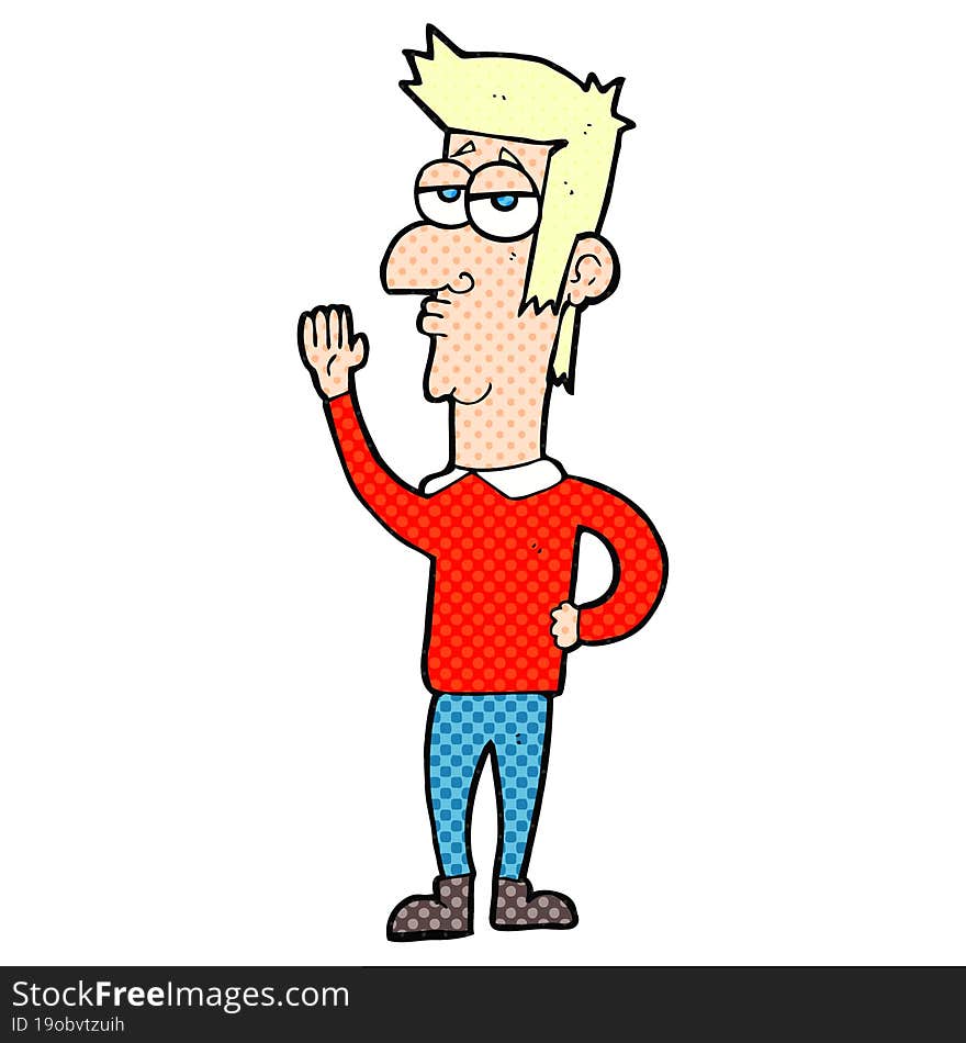 comic book style cartoon man waving