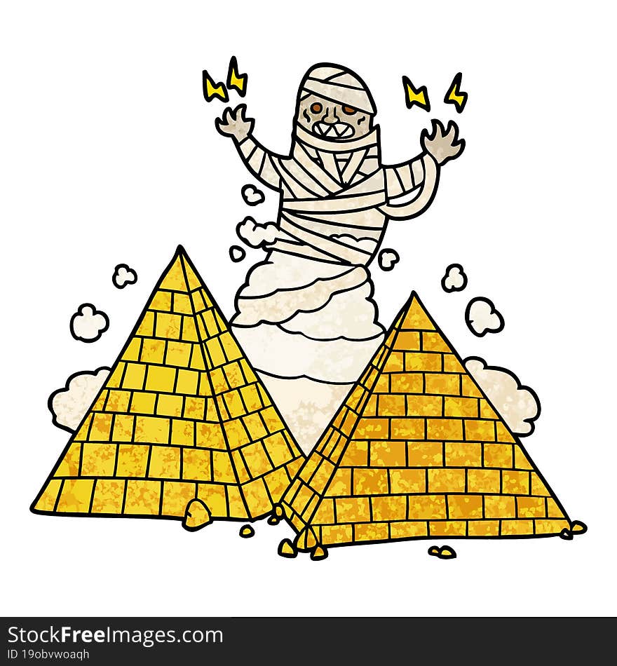 cartoon mummy and pyramids. cartoon mummy and pyramids