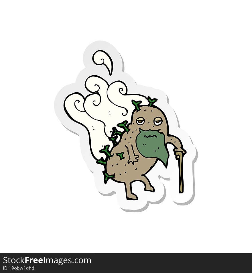 Sticker Of A Cartoon Old Potato