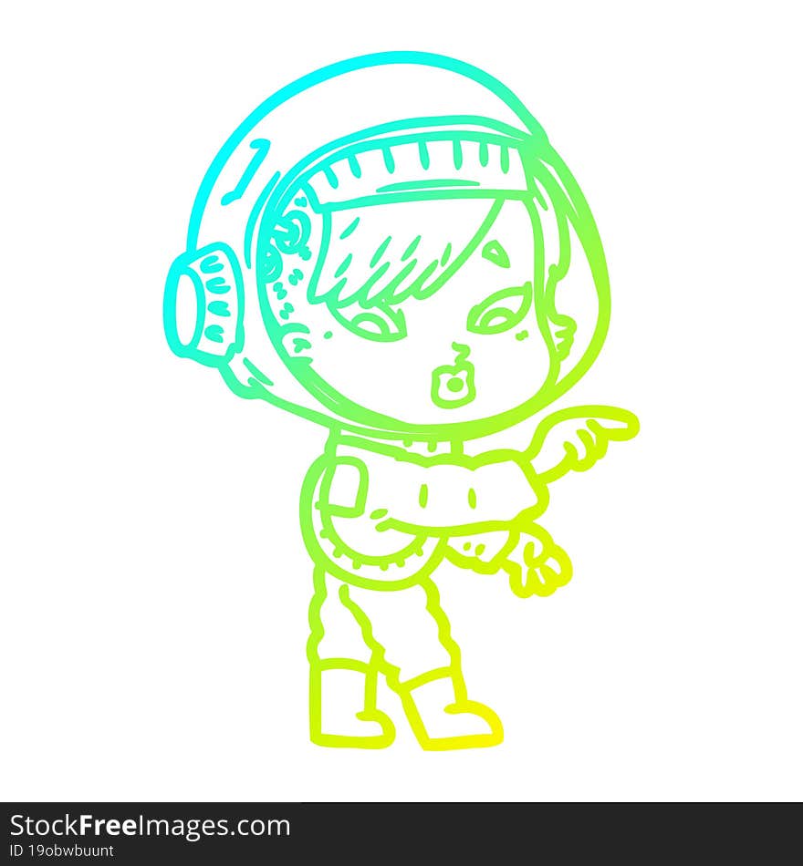 cold gradient line drawing of a cartoon astronaut woman