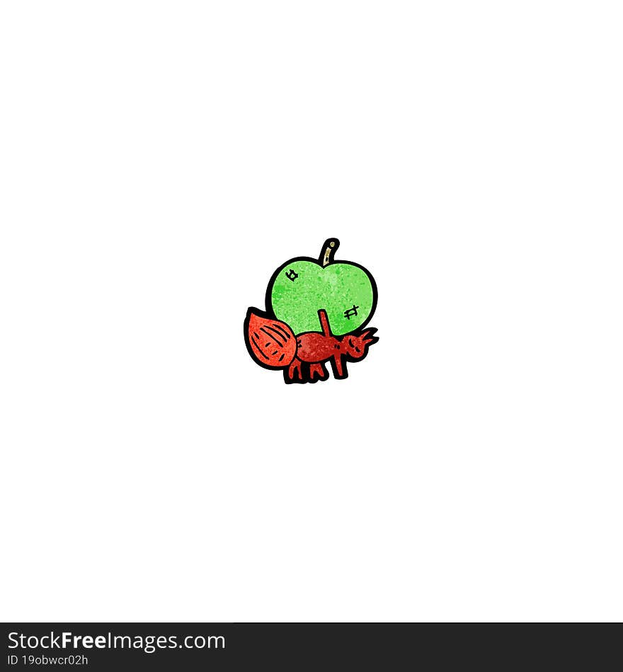 ant carrying apple cartoon