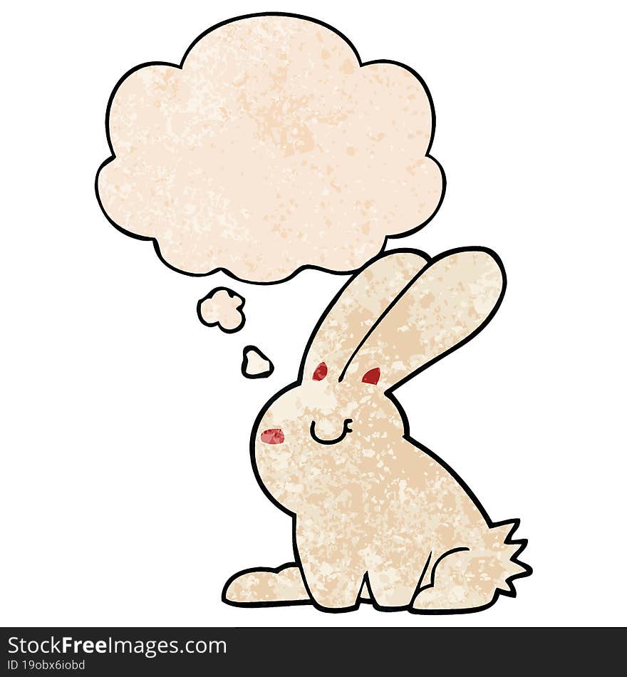 cartoon rabbit and thought bubble in grunge texture pattern style