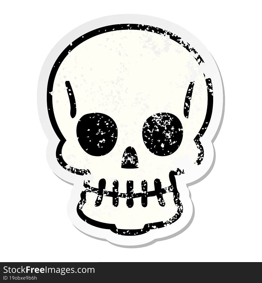 distressed sticker of a quirky hand drawn cartoon skull